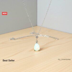 Pear-Shaped Opal Pendant Necklace Elegant Minimal Chic 24 Inch Rope Chain
